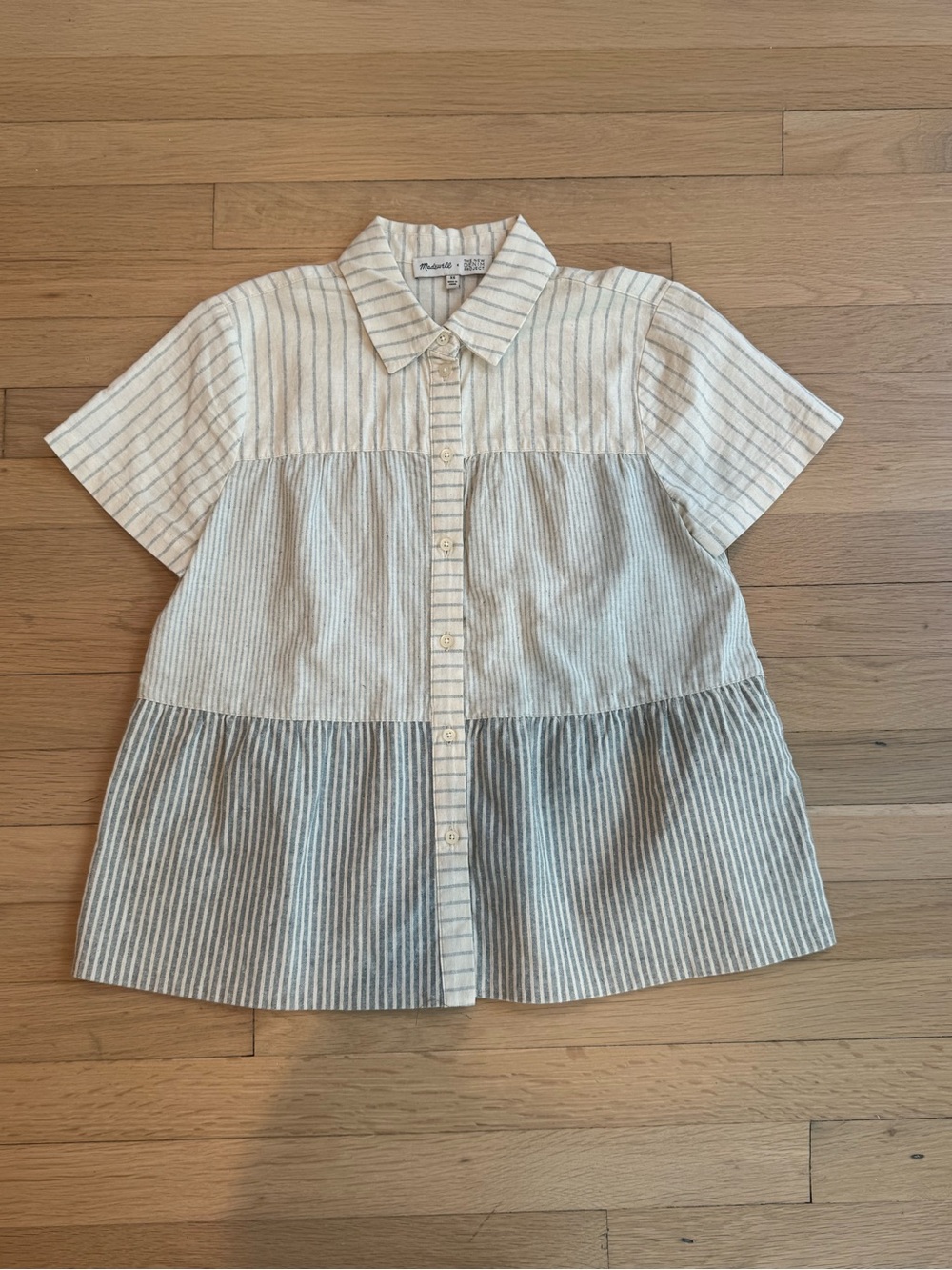 Madewell Blue and Cream Striped Button-Front Top